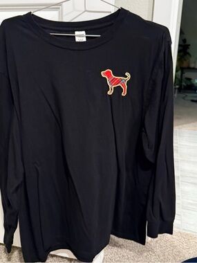Victoria’s Secret Pink Long Sleeve Tee with Red Plaid Dog Patch